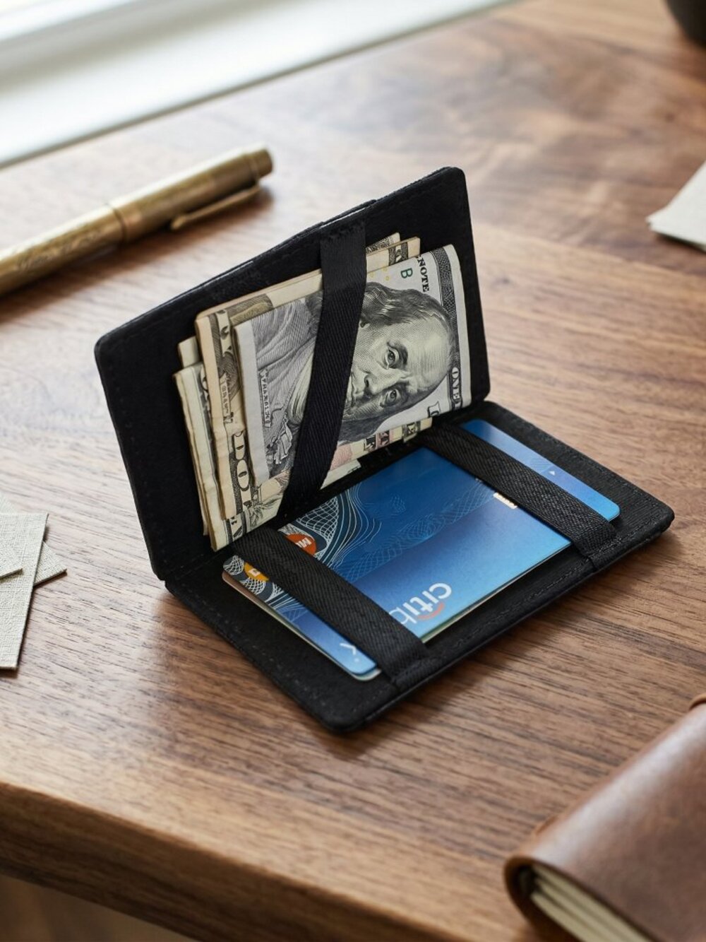 Genuine Leather Magic Bifold Wallet, Black
